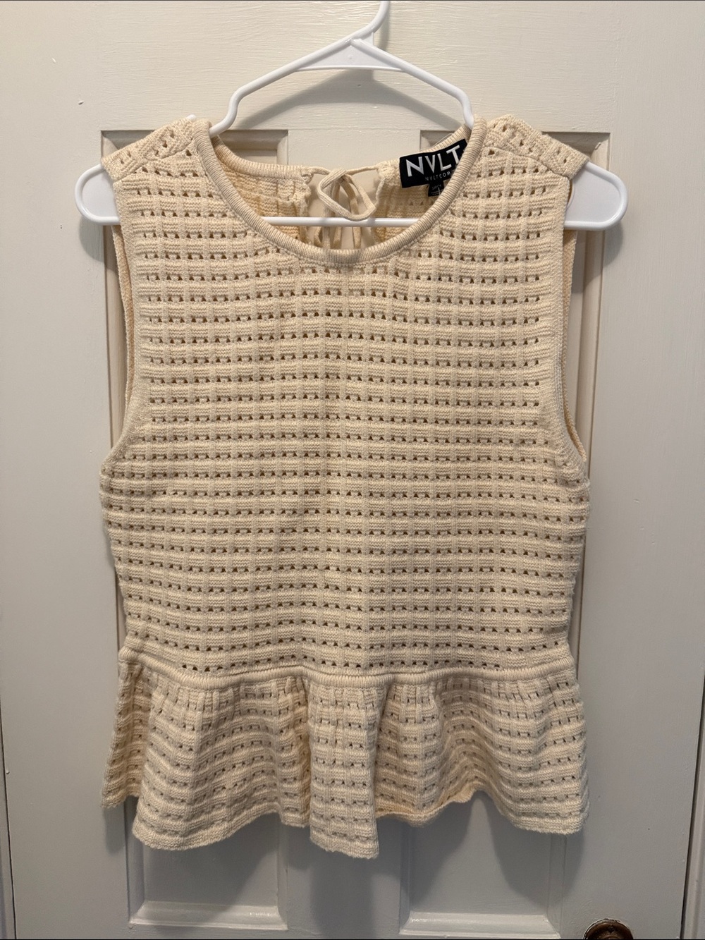 NWT NVLT Cream Knit Soft Peplum Tank with Back Tie